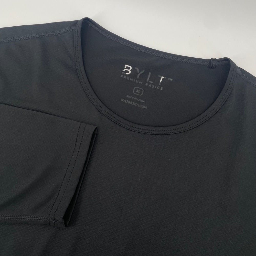 BYLT Long Sleeve Shirt Mens XL Black Performance Crew Neck Drop Tail Hem Active